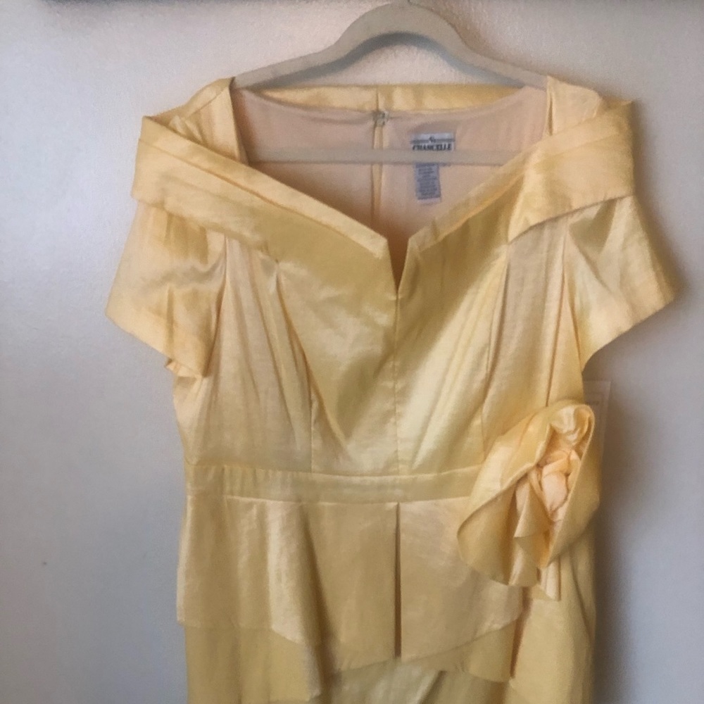 Chancelle pale yellow satin dress w/bow.
